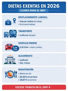 Dietas exentas en 2026: las claves para evitar errores en IRPF, nómina y retenciones.